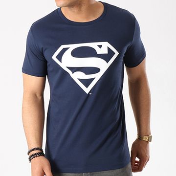 DC Comics - Maglietta con logo blu navy