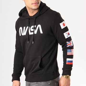 NASA - Felpa con cappuccio con bandiere, nero