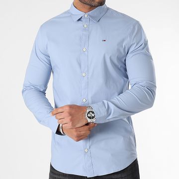 Tommy Jeans - Camicia a maniche lunghe Slim Fit Original Stretch Azzurro