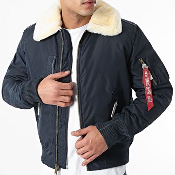 Alpha Industries - Bomber con colletto in pelle di pecora Injector III blu navy