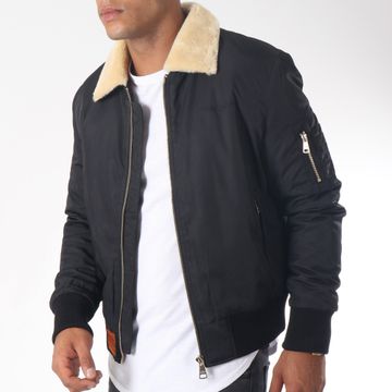 Bombers Original - Versmold Bomber con colletto in pelle di pecora nera