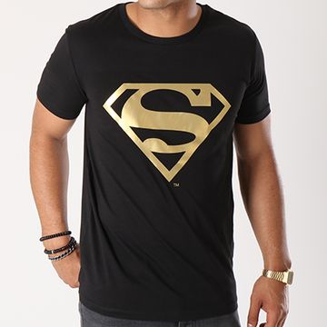 DC Comics - Maglietta con logo oro nero