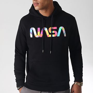 NASA - Felpa con cappuccio con logo del verme iridescente, nero