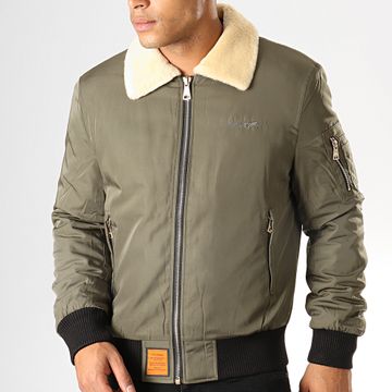 Bombers Original - Versmold Bomber con colletto in pelle di pecora verde kaki