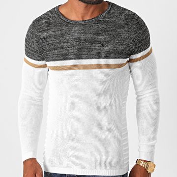 LBO - Maglione tricolore JUM-39 Bianco Nero Marrone Heather