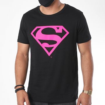 DC Comics - Maglietta con logo neon nero rosa fluo