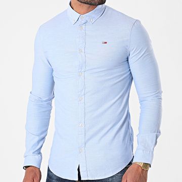 Tommy Jeans - Camicia a maniche lunghe Slim Stretch Oxford 9594 Blu cielo
