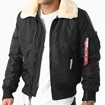 Alpha Industries - Bomber con colletto in pelle di pecora Injector III Nero