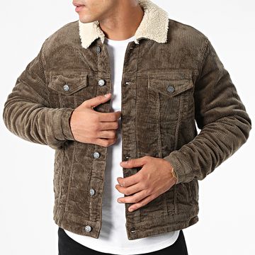 Only And Sons - Louis Life - Giacca con collo in pelle di pecora color taupe
