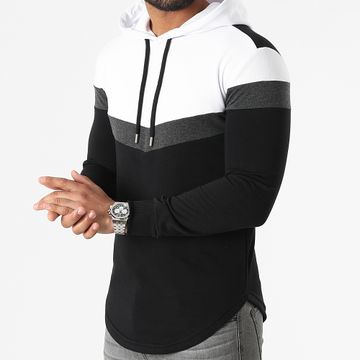 LBO - Felpa con cappuccio oversize tricolore retrò 2109 nero bianco grigio carbone
