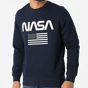 NASA - Felpa Flag blu navy bianca con girocollo