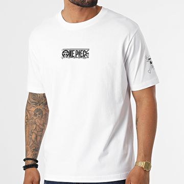 One Piece - Tee Shirt Oversize Grande Anteriore E Manica Bianco Nero