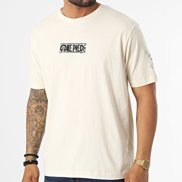 One Piece - Tee Shirt Oversize Grande Anteriore E Manica Beige Chiné Nero