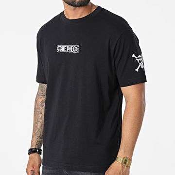 One Piece - Tee Shirt Oversize Fronte e Manica Grande Nero Bianco