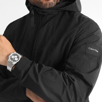 Calvin Klein - Nylon rugoso 8627 Giacca nera con cappuccio e collo a zip