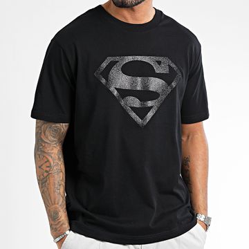 DC Comics - Maglietta oversize con logo glitterato nero