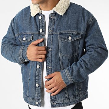 Only And Sons - Giacca Jean con colletto in pelle di pecora Rick Blue Denim