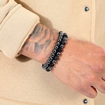 LBO - Set di 2 bracciali di perle nere da 8 mm