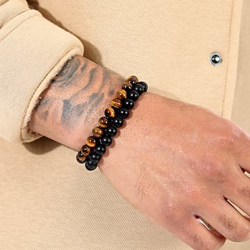 LBO - Set di 2 braccialetti di perline nere e marroni da 8 mm