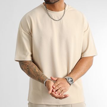 LBO - T-shirt in waffle testurizzato grande 0212 beige chiaro