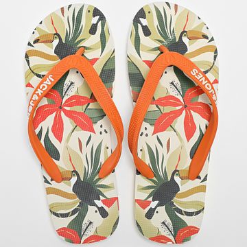 Jack And Jones - Infradito floreali beige con stampa di palme