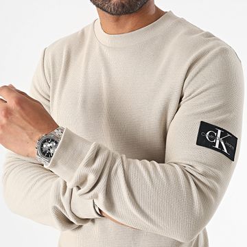 Calvin Klein - Felpa girocollo Monogram Badge Waffle 3485 Beige