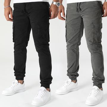 John H - Set di 2 pantaloni cargo neri e grigio carbone