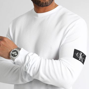 Calvin Klein - Felpa girocollo Monogram Badge Waffle 5064 Bianco