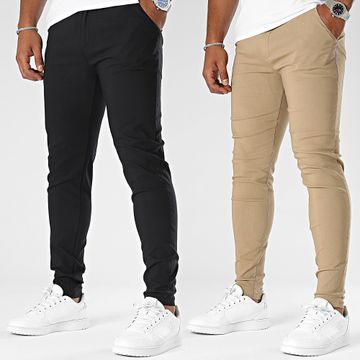 Frilivin - Set di 2 pantaloni chino nero cammello