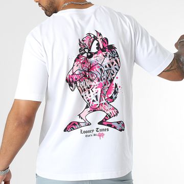 Looney Tunes - Tee Shirt Oversize Large Taz Graff Rosa Bianco