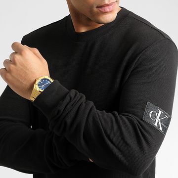 Calvin Klein - Felpa girocollo Monogram Badge Waffle 3485 Nero