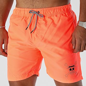 One Piece - Pantaloncini da bagno con logo arancione fluo