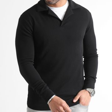 LBO - Maglione con collo a polo testurizzato Waffle 0598 Nero