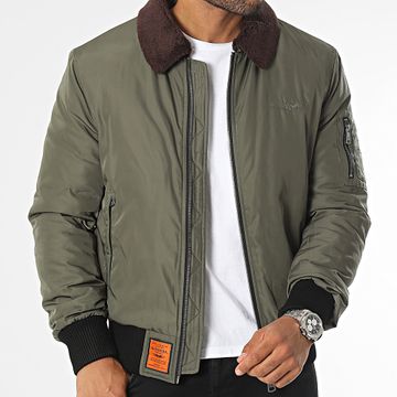 Bombers Original - Giacca bomber con collo di pelliccia Curtiss Verde Khaki