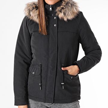 Only - Parka donna New Starline con cappuccio in pelliccia nera