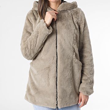 Only - Giacca da donna con zip in pelliccia color taupe
