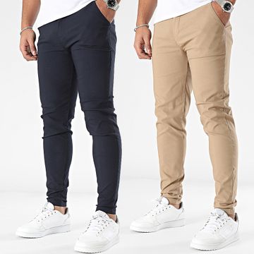Frilivin - Set di 2 pantaloni chino blu navy e cammello