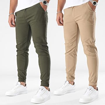 Frilivin - Set di 2 pantaloni chino verde cachi Cammello