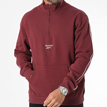 Reebok - Felpa con zip a quarto di dollaro Bordeaux
