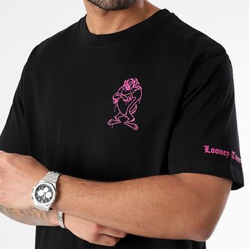 Looney Tunes - Tee Shirt Oversize Manica grande Angry Taz Nero Rosa Fluo