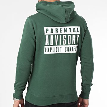 Parental Advisory - Felpa con cappuccio con logo sul retro verde e bianco