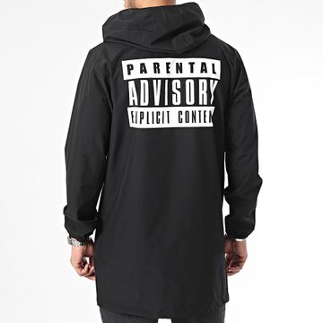 Parental Advisory - Giacca a vento lunga con cappuccio Big Back Logo Nero Bianco