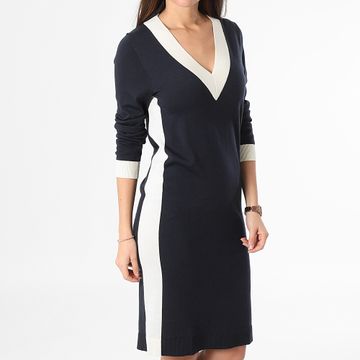 Tommy Hilfiger - Varsity 0690 Donna Vestito in maglione a righe blu navy