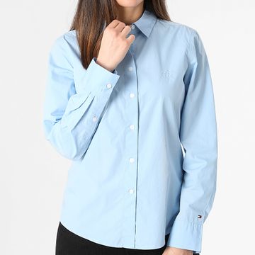 Tommy Hilfiger - Camicia donna Essential Regular a maniche lunghe 0543 Azzurro