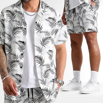 LBO - Camicia a maniche corte con stampa tropicale e pantaloncini da jogging 0922 Bianco