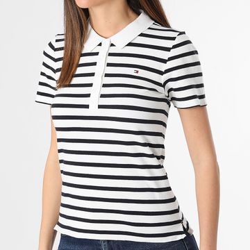 Tommy Hilfiger - 1985 Polo a maniche corte da donna Pique Stripe 9530 Bianco