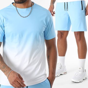 LBO - 0160 Set composto da maglietta bianca azzurra e pantaloncini da jogging