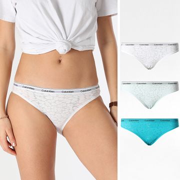 Calvin Klein - Set di 3 mutandine da donna QD5069E blu cielo bianco turchese