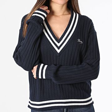 Tommy Jeans - Maglione donna con scollo a V Script 7758 blu navy
