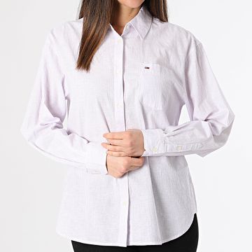 Tommy Jeans - Camicia a righe a maniche lunghe Donna Boxy Stripe Linen 7737 Bianco Lila